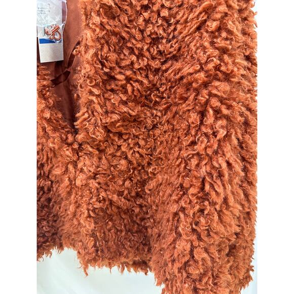 JS Collections Faux Fur Jacket XL Arabian Spice Rust Brown Cozy Teddy Coat NWT - Picture 6 of 9